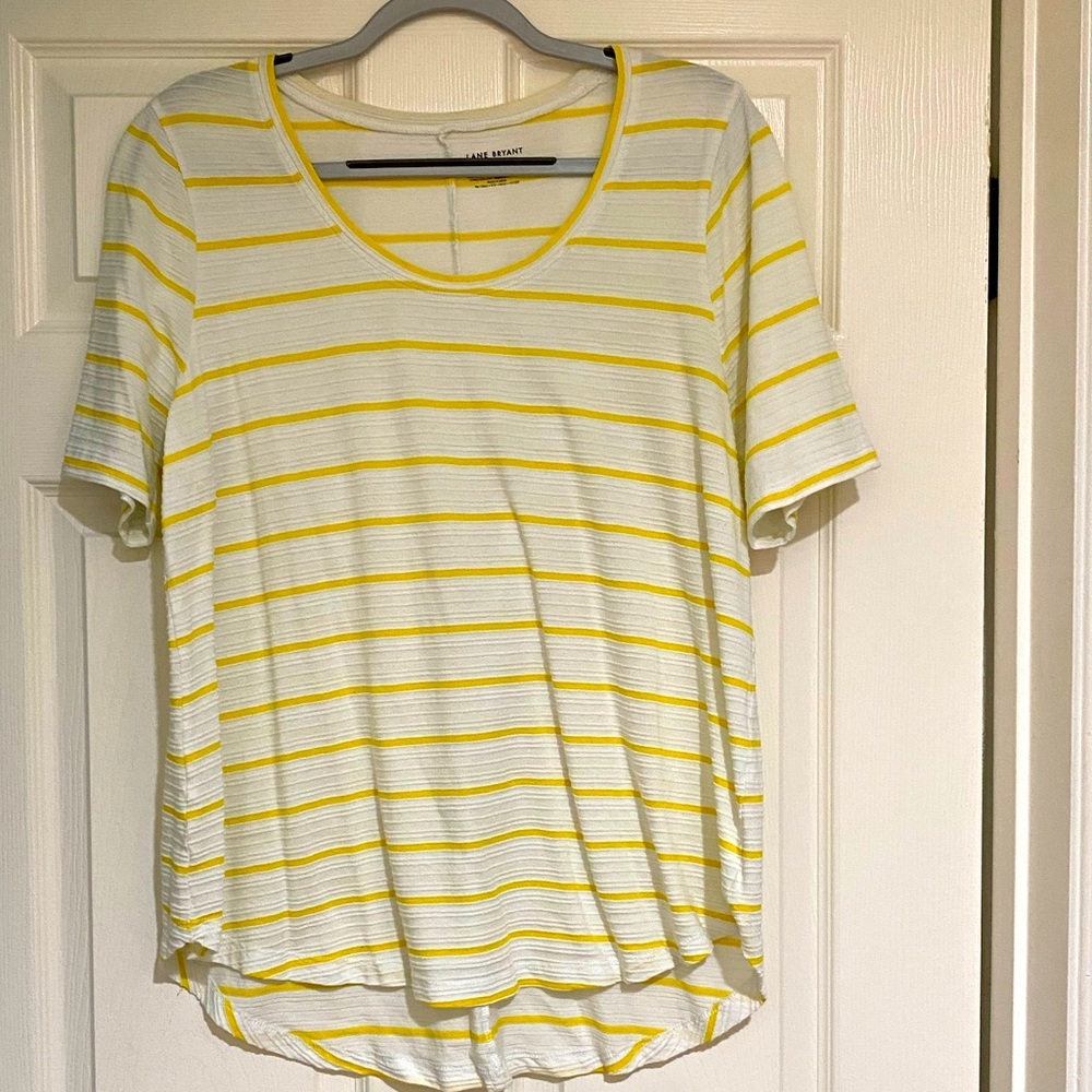 Lane Bryant white top with yellow stripes
